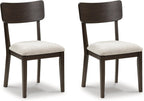 Signature Design by Ashley Favelon Upholstered Wood Dining Chairs, Set of 2 | Mid-century modern curved backrest, Foam cushioned seat, Merlot finish solid wood frame, Casual dining room use