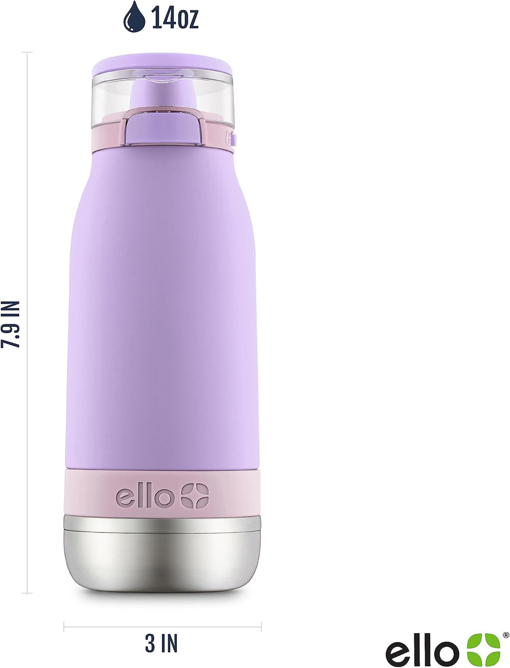 Ello Emma 14oz Insulated Stainless Kids Water Bottle with Straw, Lilac/Cashmere