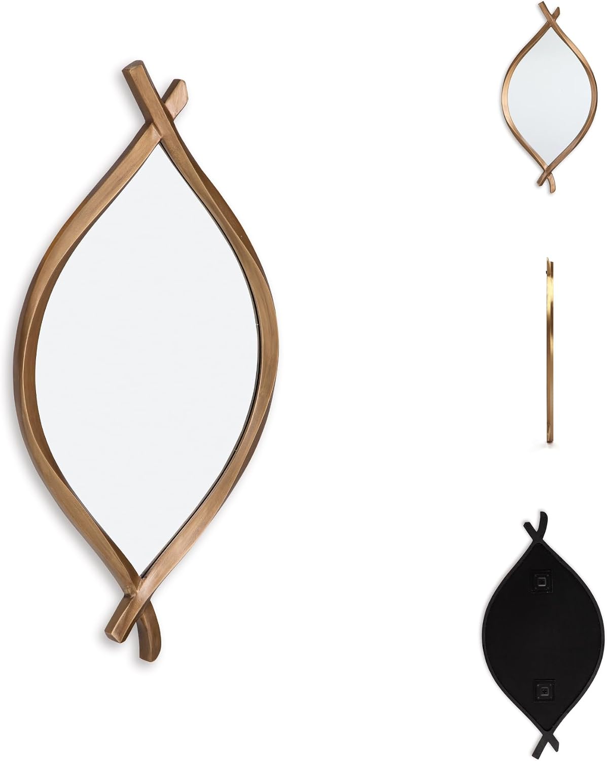 Signature Design by Ashley Bartner Accent Mirror, Gold Wavy Twisted Frame | Antiqued goldtone metal frame, Organic modern style, 4-way hanging versatility, 18x36 in size, Entryway and living room use