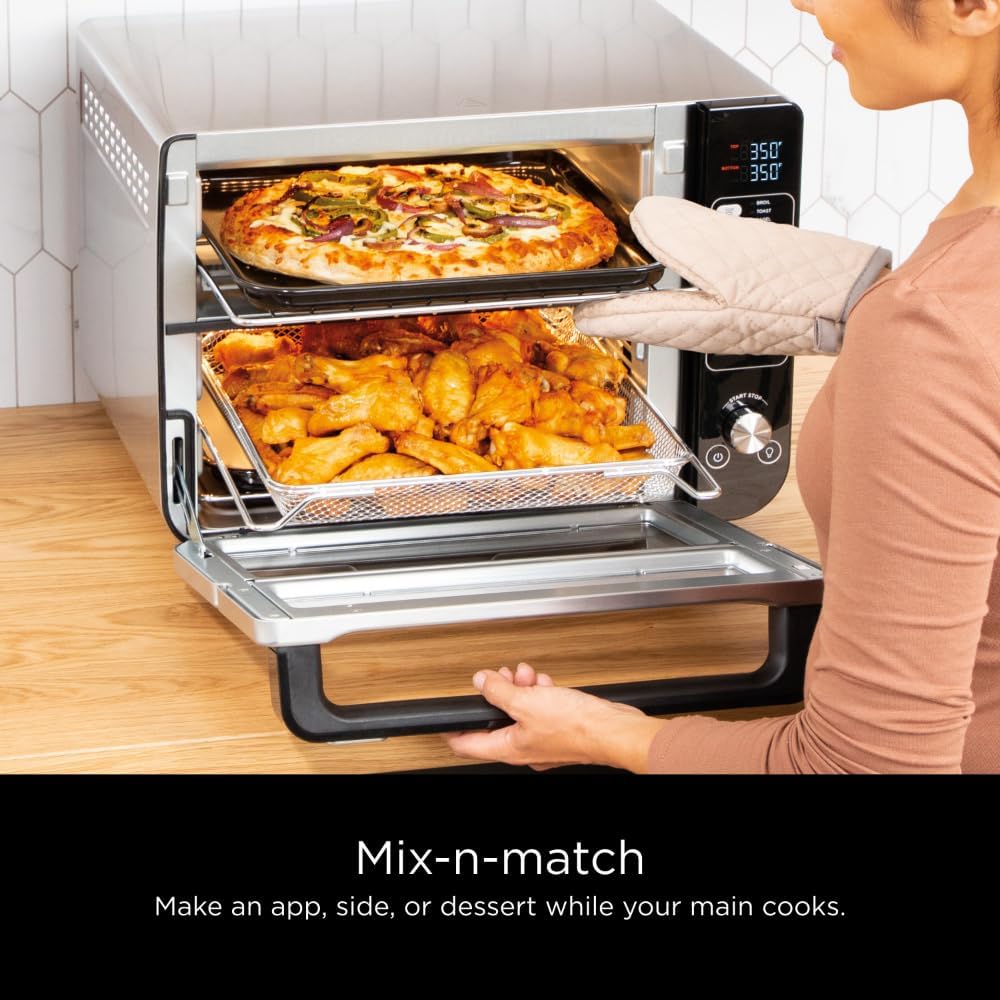 Ninja Double Oven, 12-in-1, FlexDoor, Stainless Steel, DCT401 | FlavorSeal, Smart Finish, Air fry, bake, broil, roast, toast, pizza, fits 6 lbs wings
