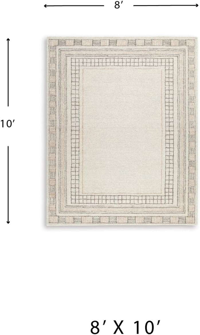 Signature Design by Ashley 8x10 Hand Tufted Wool and Jute Rug, Taupe | Premium 96% wool area rug, 4% jute blend with 10 mm pile, Bordered transitional style for living rooms, Idaman Series