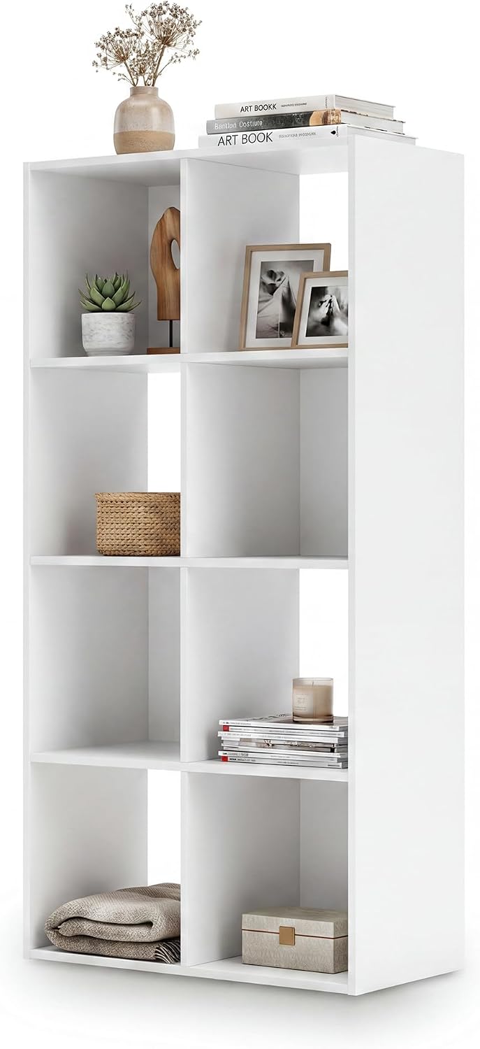 Signature Design by Ashley 8 Cube Organizer Bookcase, White | Durable engineered wood with white laminate, Contemporary styling for bedroom or living room storage, Onita Series