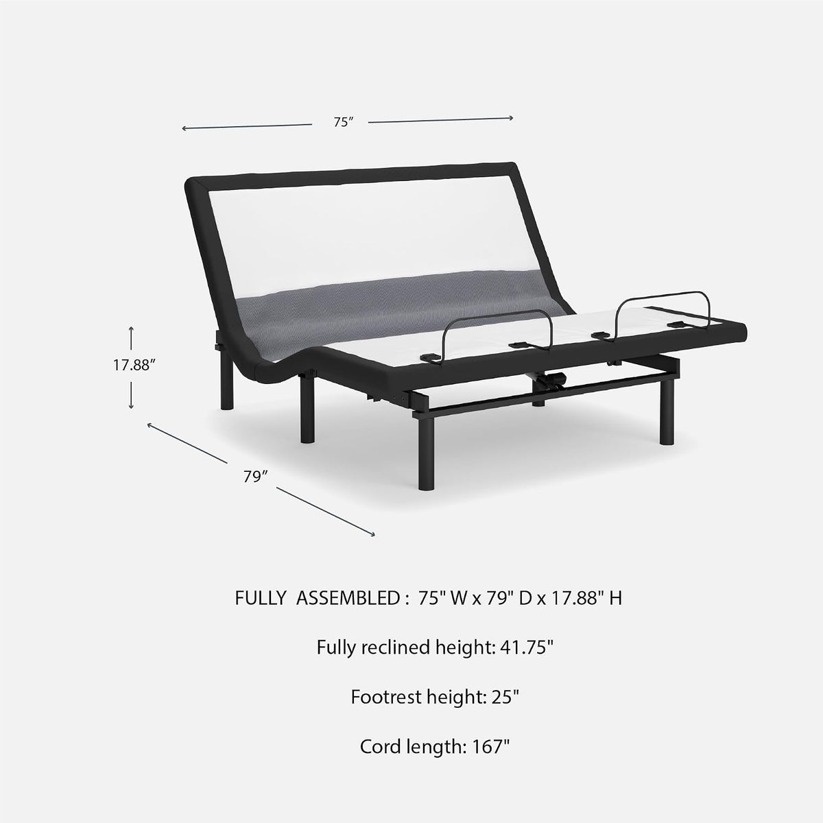 Signature Design by Ashley King Adjustable Bed Frame, Lumbar & Audio | Charcoal gray metal and polyester frame, Multi-color under-bed lighting with motion sensor, 3-year non-prorated warranty