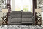 Signature Design by Ashley Power Recliner Sofa, Faux Leather Couch, Slate | Zero-draw USB charging, 6.5-in wall gap, Microfiber, Next-Gen easy to clean water resistant performance fabric