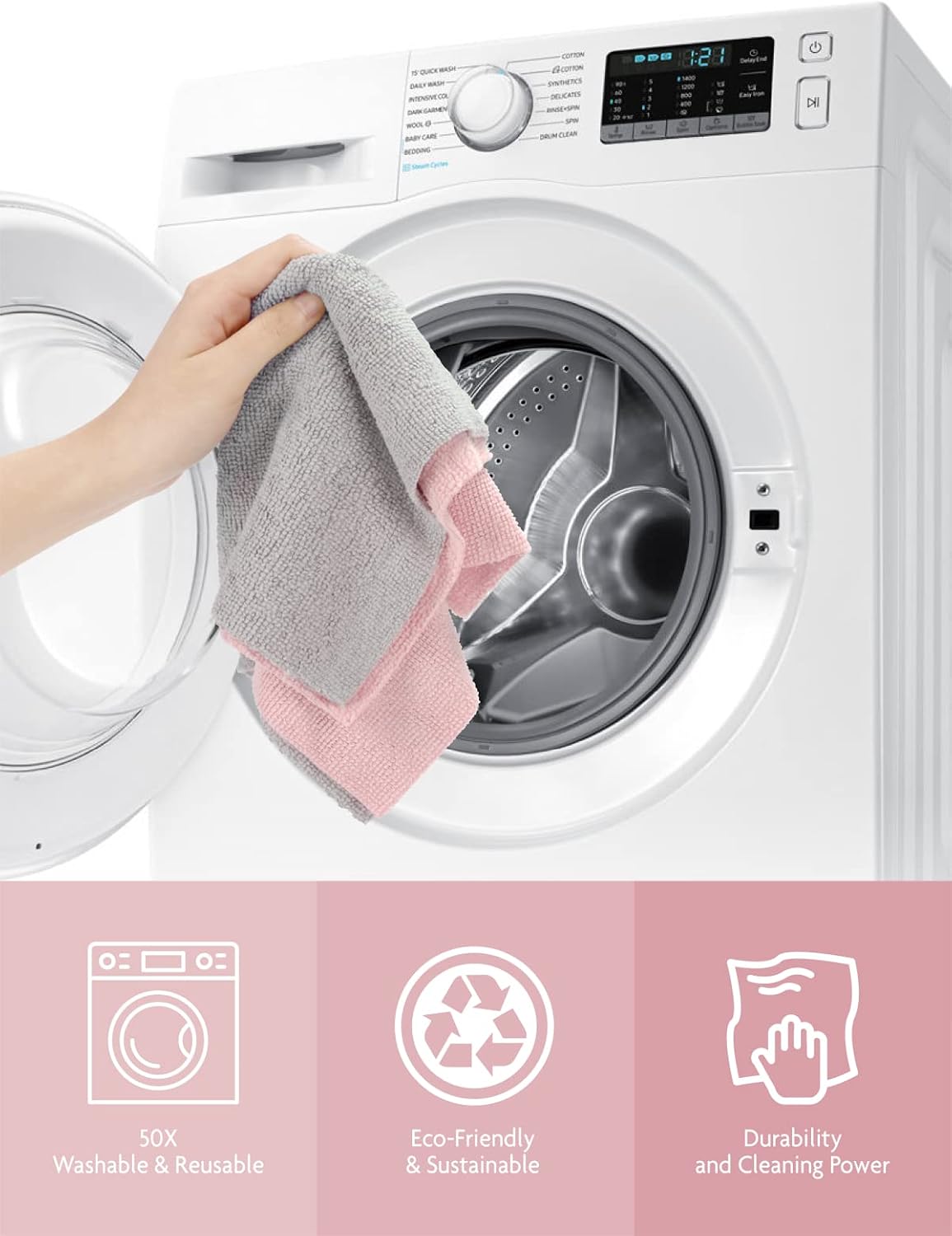 Fantasticlean Microfiber Cleaning Cloth Roll -75 Pack, 12" x 12" (Pink)
