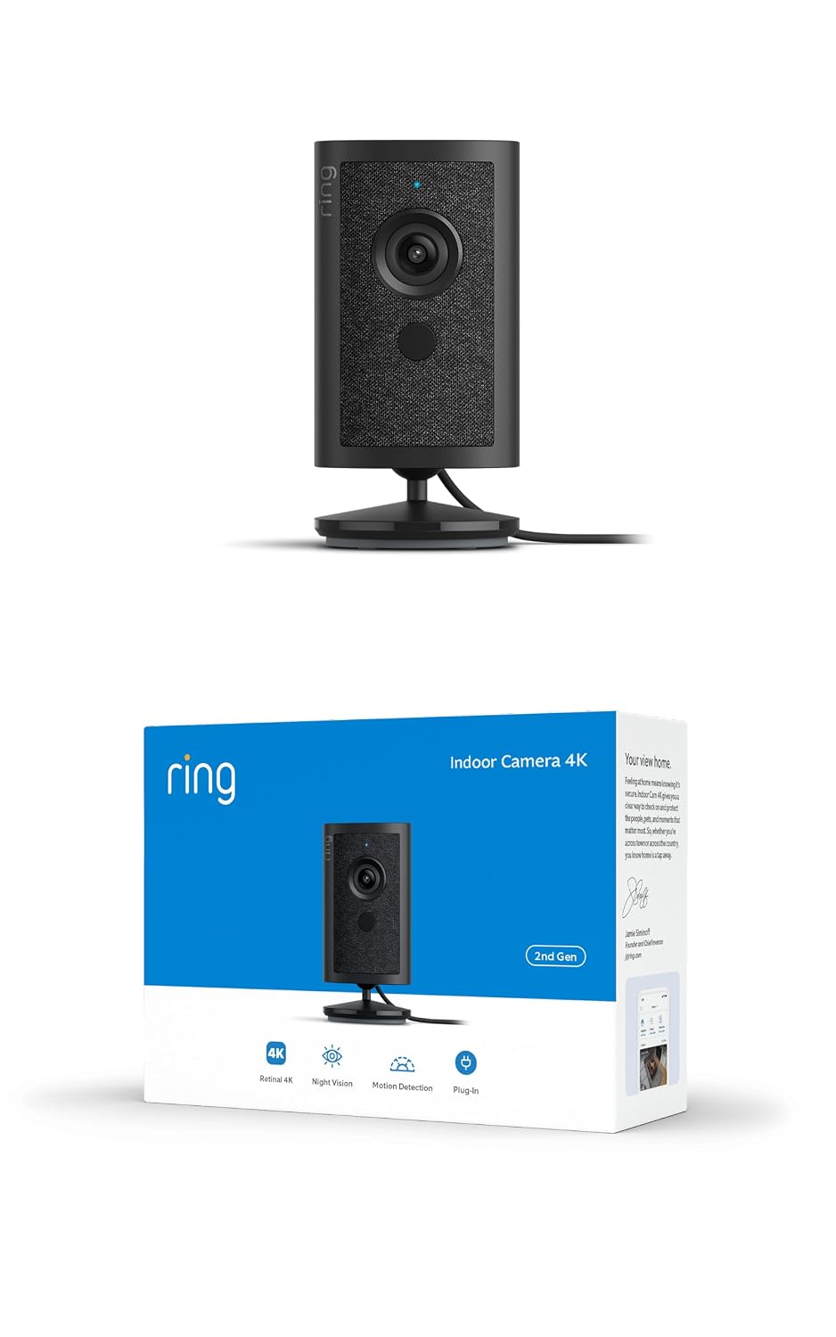 Ring Indoor Camera 4K (newest gen), Plug-In, Retinal 4K Video, pet camera, Auto HDR, True-colour Night Vision in low light, business or home security, alternative to CCTV