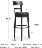Signature Design by Ashley 30" Swivel Bar Height Bar Stool, Antiqued Black | Solid wood and metal frame, Easy-clean black faux leather seat with 360 swivel, Valebeck Series