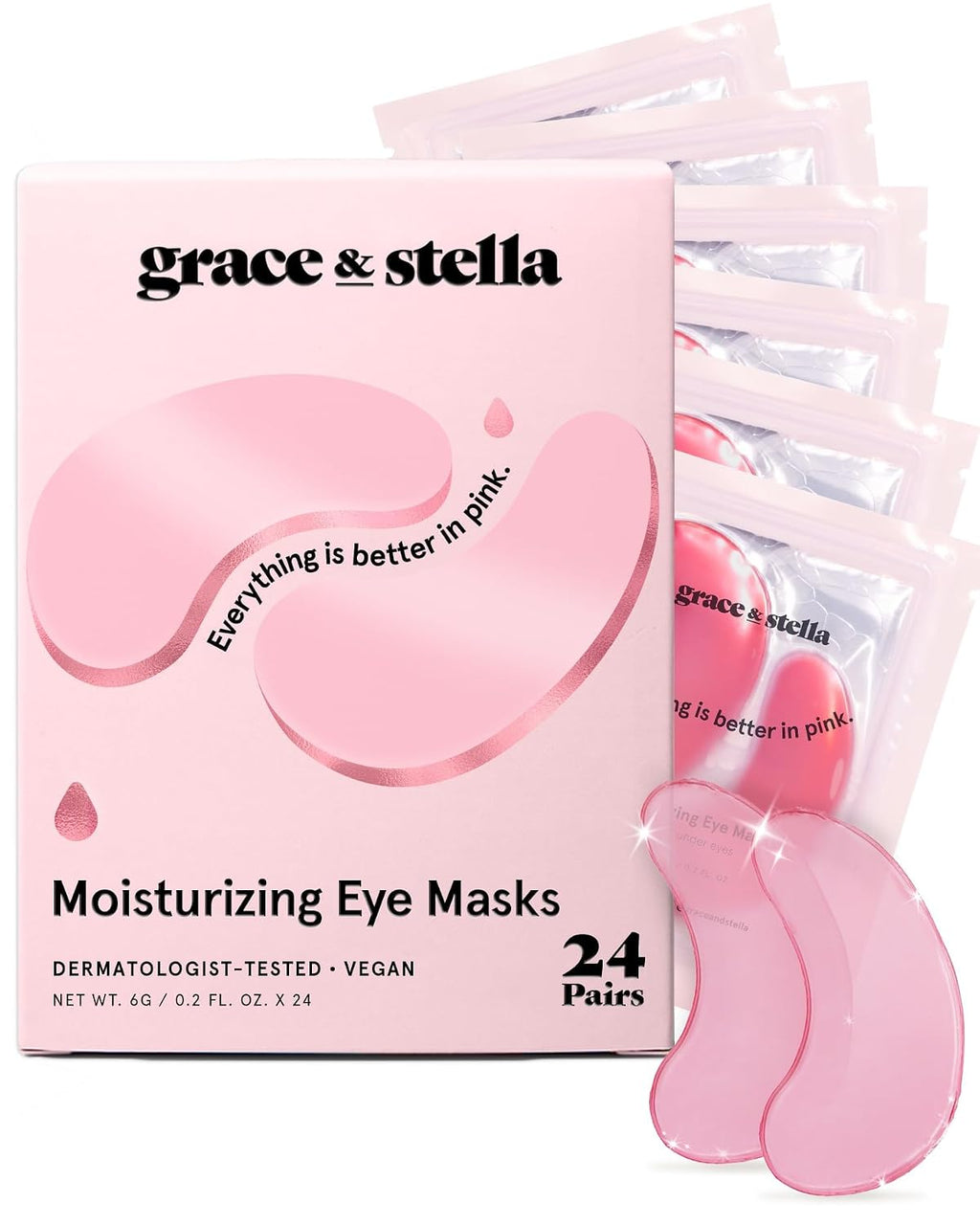 grace & stella Award Winning Moisturizing Under Eye Masks (24 Pairs, Pink)