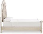 Signature Design by Ashley Realyn Queen Upholstered Bed Frame | 71-inch tall tufted headboard, Traditional panel bed of veneers, wood and engineered wood, French country style
