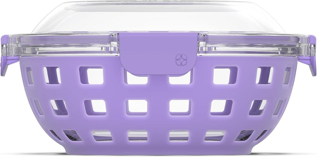 Ello DuraGlass Food Storage Glass Lunch Bowl Container - Meal Prep Container with Silicone Sleeve and Airtight Lid, 5 Cup, Lilac