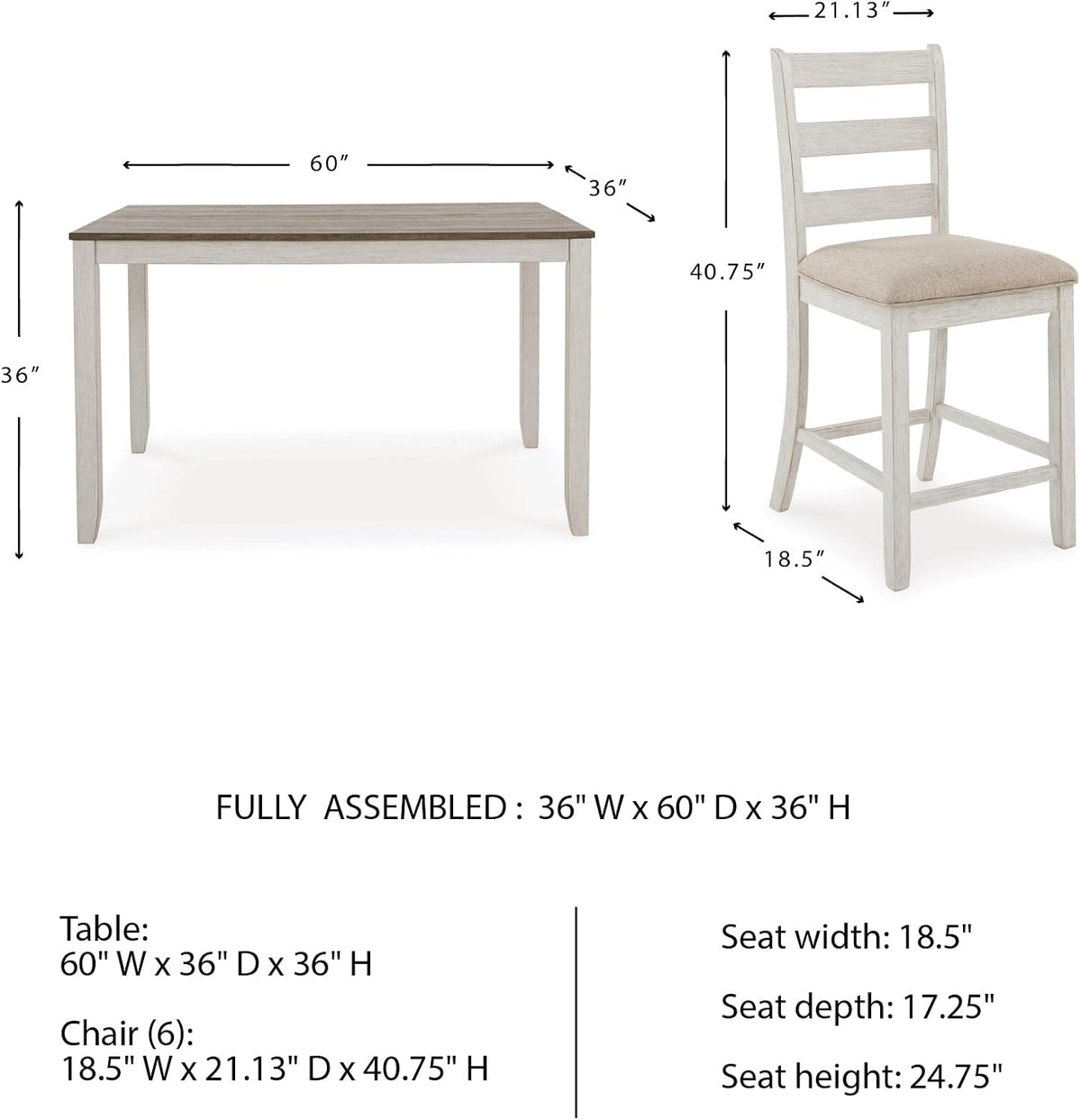 Signature Design by Ashley Skempton Counter Height Dining Table Set for 6 | 36 in counter height dining table, 24.75 in seat height, Solid wood stool frames, Two-tone wood design, Cushioned seats