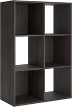 Signature Design by Ashley Piperton 6 Cube Storage Organizer, Freestanding Cubby Bookshelf, Engineered Wood and Decorative Laminate for Playrooms and Offices, Charcoal, 24" W x 36" H