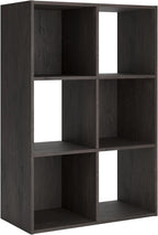 Signature Design by Ashley Piperton 6 Cube Storage Organizer, Freestanding Cubby Bookshelf, Engineered Wood and Decorative Laminate for Playrooms and Offices, Charcoal, 24" W x 36" H