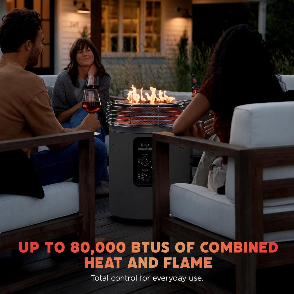 Ninja Fireside360 Fire Pit & Heater, 80,000 BTU, 3 Modes, Push Start, Gray | Ninja Fireside360 offers flame, heat, or both with up to 80,000 BTUs, hassle-free dial control, and smokeless design