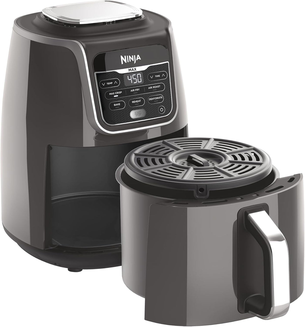 Ninja Air Fryer Max XL, 5.5 Qt, 7-in-1, Grey, AF161 | Max crisp, air fry, roast, broil, bake, reheat, dehydrate, 450F max, Fits 3 lbs fries