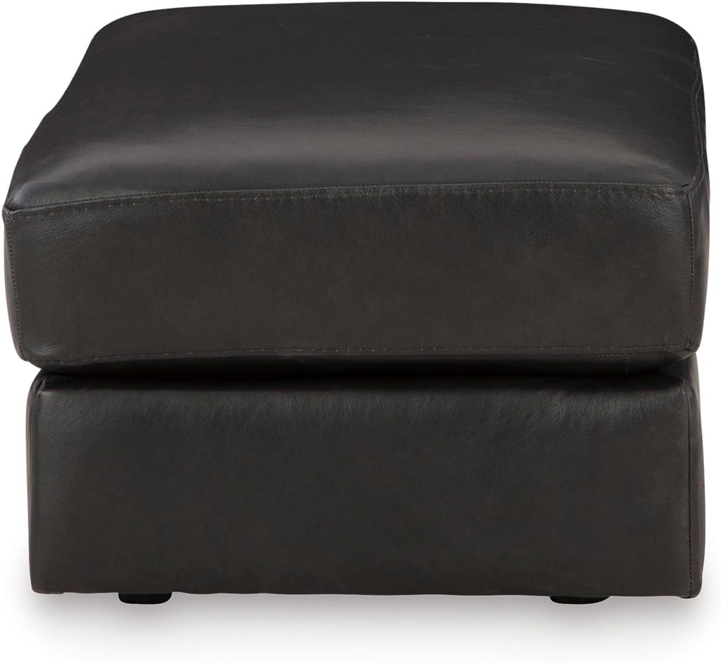 Signature Design by Ashley Amiata Black Leather and Faux Leather Ottoman, Fully Assembled Coffee Table Alternative, Rectangular Footrest Bench for Living Room, Onyx, 44" W x 24" D x 17" H