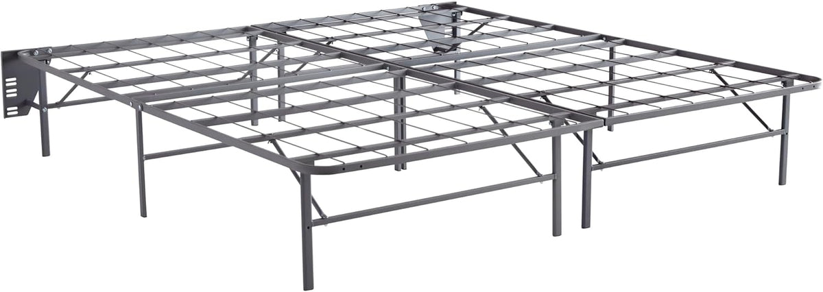 Signature Design by Ashley 2-Piece King Bed Frame Foundation, Gray | Powder-coated metal, Split king layout, 14-inch foundation, Included headboard brackets, Better than a Boxspring Series