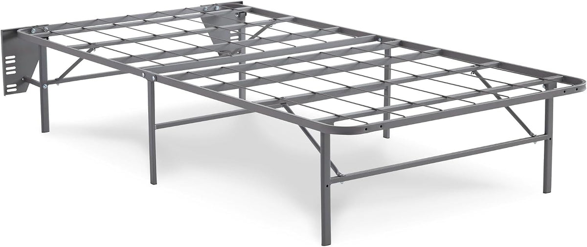 Signature Design by Ashley Better than a Boxspring Twin Bed Foundation | Gray powder-coated metal, 14-inch height for spacious under-bed storage, Headboard brackets included