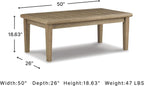 Signature Design by Ashley Wood Outdoor Coffee Table, Grayish Brown | Weather resistant eucalyptus wood, 5-step protective coating, Slatted top sheds rainwater, 50-in width, Gerianne Series