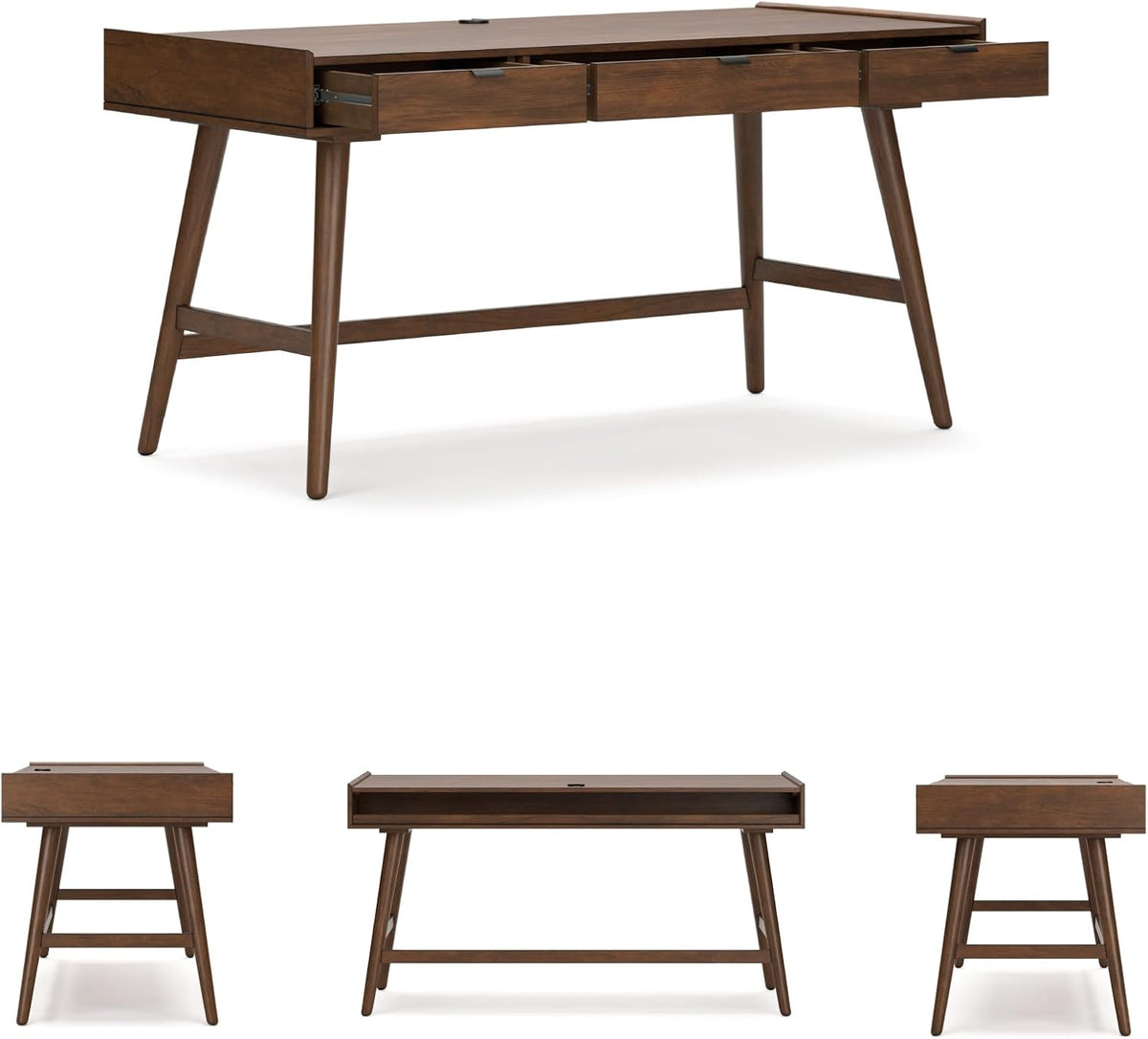 Signature Design by Ashley Lyncott Home Office Desk 60" Midcentury Modern | Mid-century modern office desk, Mango wood veneer, Solid rubberwood legs, 3 dovetail drawers, Integrated cord management