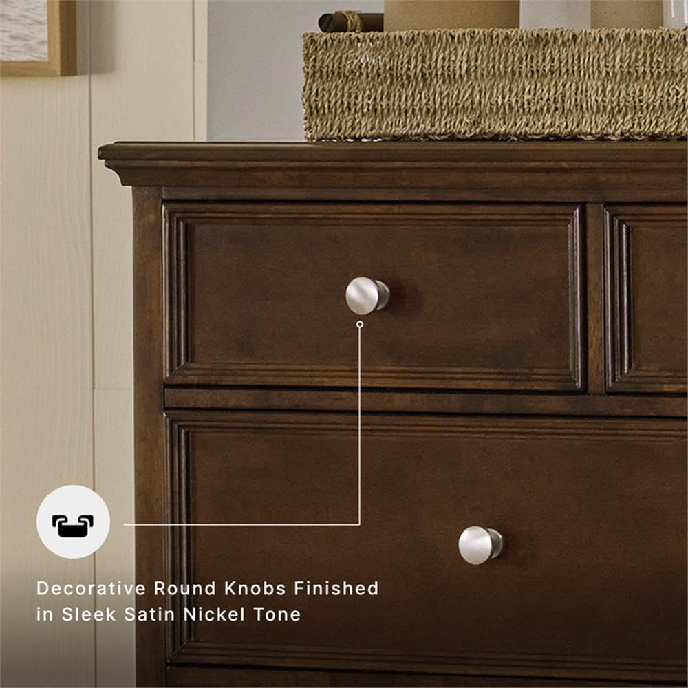 Signature Design by Ashley Traditional 7 Drawer Dresser, Dark Cherry | 62-inch wide dresser made of hardwood solids, birch veneer and MDF substrate, Dark cherry wood finish, Danabrin Series