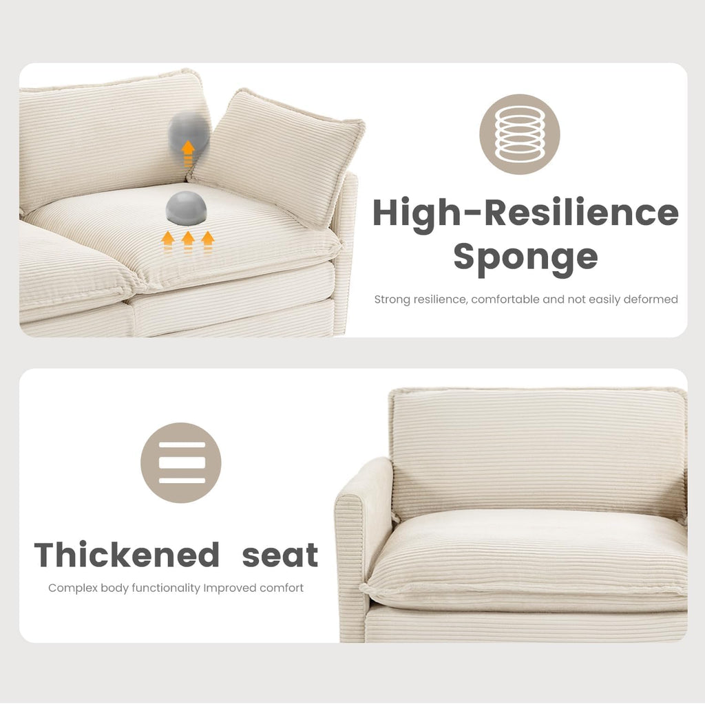 ROWHY 112'' Sectional Modular Cloud Couch, Oversized 5 Seat Couches U Shaped Sofa with 2 Movable Ottomans, 2 Throw Pillows, Upholstered Corduroy U Shape Comfy Deep Couches for Living Room, Beige