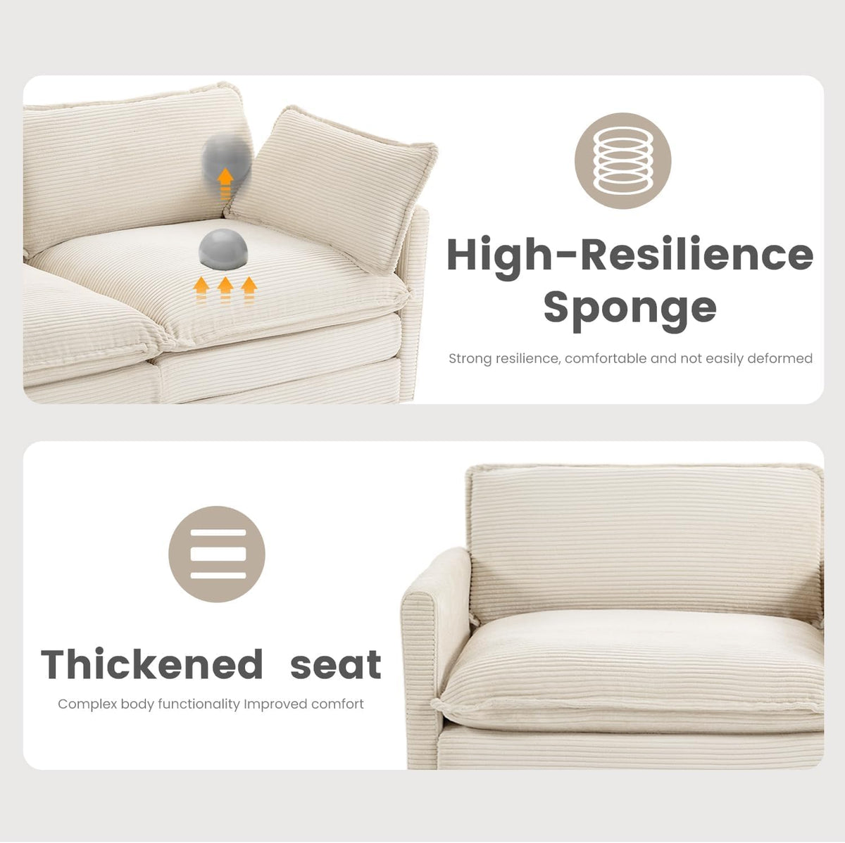 ROWHY 112'' Sectional Modular Cloud Couch, Oversized 5 Seat Couches U Shaped Sofa with 2 Movable Ottomans, 2 Throw Pillows, Upholstered Corduroy U Shape Comfy Deep Couches for Living Room, Beige
