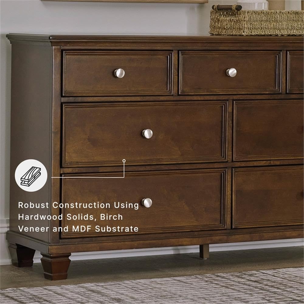 Signature Design by Ashley Traditional 7 Drawer Dresser, Dark Cherry | 62-inch wide dresser made of hardwood solids, birch veneer and MDF substrate, Dark cherry wood finish, Danabrin Series