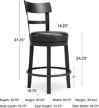 Signature Design by Ashley 1-Piece Counter Height Bar Stool, Black Swivel | Easy-clean leather and faux leather combination seat, Rustic farmhouse style with antiqued finish, Valebeck Series