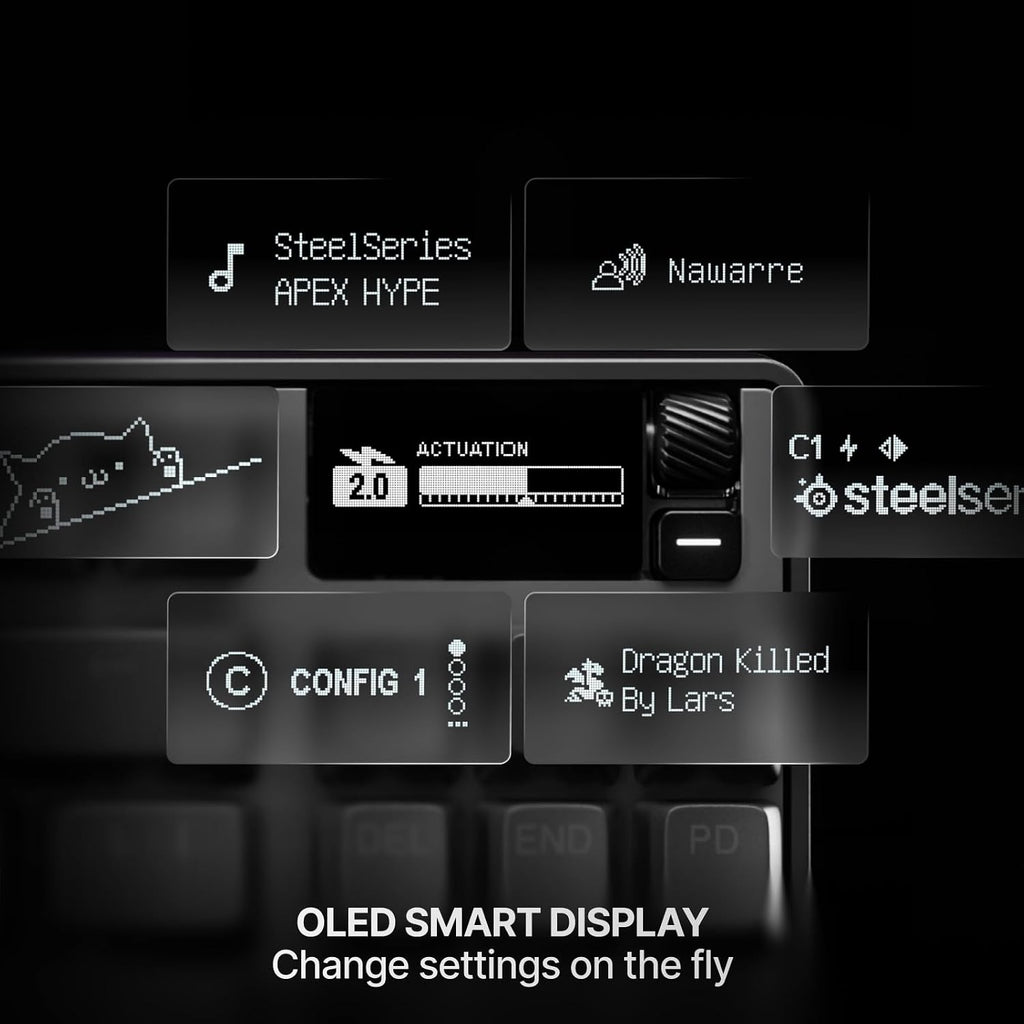 SteelSeries Apex Pro TKL Gen 3 Gaming Keyboard - OmniPoint 3.0 Analog Magnetic Switches, QuickSet Auto-Presets (Rapid Trigger, Rapid Tap/SOCD, Protection Mode), OLED, RGB, PBT, USB-C, English QWERTY