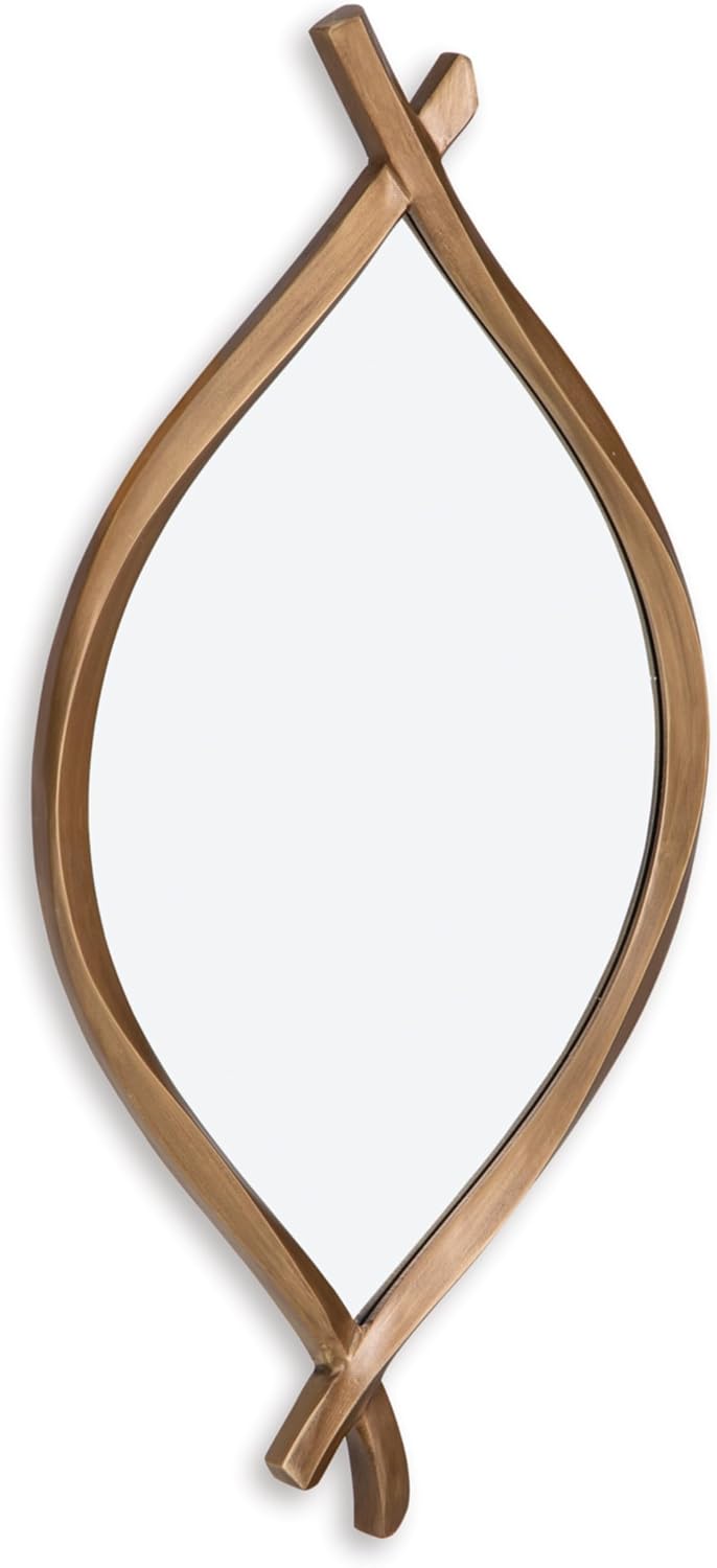 Signature Design by Ashley Bartner Accent Mirror, Gold Wavy Twisted Frame | Antiqued goldtone metal frame, Organic modern style, 4-way hanging versatility, 18x36 in size, Entryway and living room use