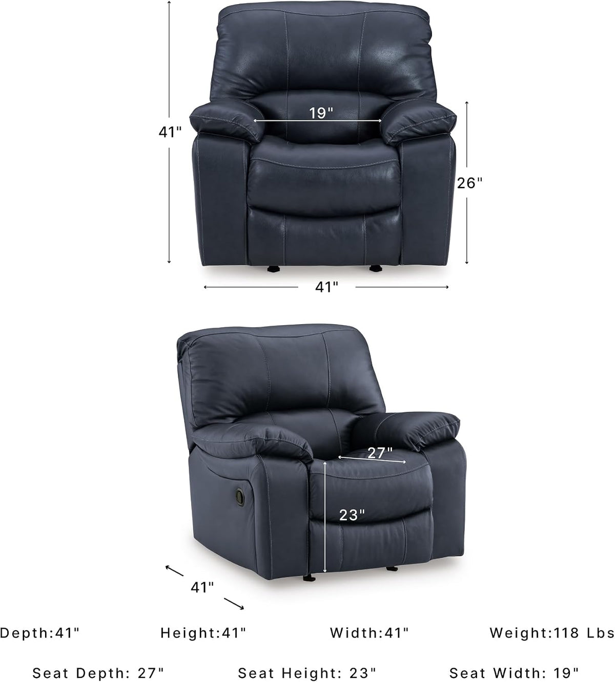 Signature Design by Ashley Leather Power Rocker Recliner Chair, Ocean Blue
