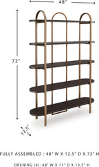Signature Design by Ashley 5-Shelf Etagere Bookcase, Antiqued Gold | Antiqued goldtone metal frame, Ash veneer and engineered wood shelves, 48-inch wide open design, 72-inch height, Brentmour