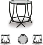 Signature Design by Ashley 3-Piece Glass Top Round Coffee Table Set, Black | Elegant beveled tempered glass, Modern arc-X metal frames, Space-saving Tarrin Series 3-piece set
