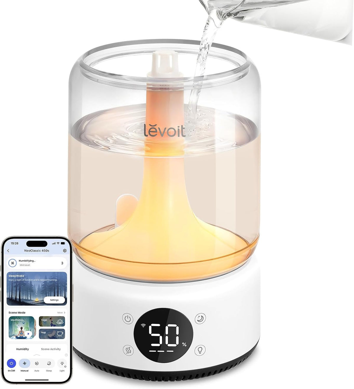 Levoit Top Fill Humidifiers for Bedroom, 2.5L Tank for Large Room, 25dB