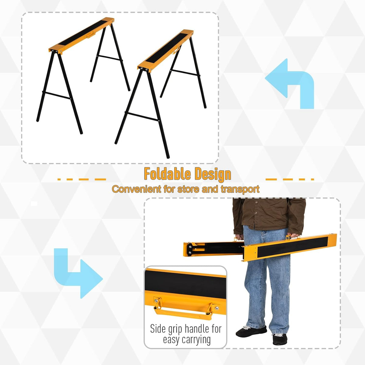 HOMCOM Saw Horse Twin Pack Folding Workbench Metal Trestle Stands 2PCS