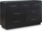 Signature Design by Ashley Rowanbeck Dresser, Black Wood 7 Drawer Chest for Bedroom, Hardwood Solids and Ash Veneer, Contemporary Storage for Master Suites, Black, 64" W