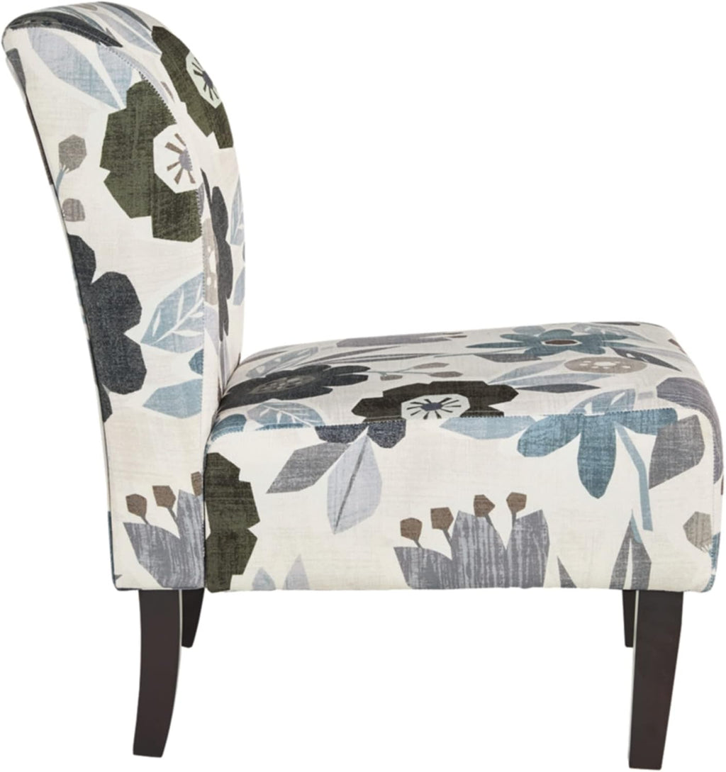 Signature Design by Ashley Armless Accent Chair, Ivory & Blue Floral | Compact profile for small spaces, 100% polyester upholstery, Sturdy black-finished wood legs, Triptis Series