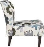 Signature Design by Ashley Armless Accent Chair, Ivory & Blue Floral | Compact profile for small spaces, 100% polyester upholstery, Sturdy black-finished wood legs, Triptis Series