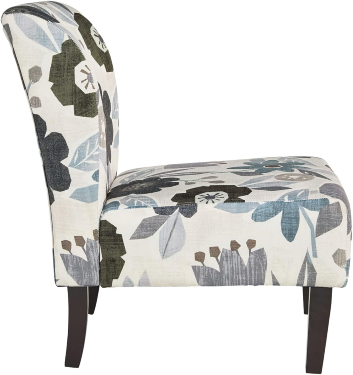 Signature Design by Ashley Armless Accent Chair, Ivory & Blue Floral | Compact profile for small spaces, 100% polyester upholstery, Sturdy black-finished wood legs, Triptis Series