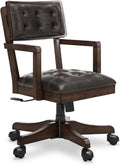 Signature Design by Ashley Wood Executive Desk Chair, Brown | Solid wood frame with a combination of leather and faux leather, Classic style for home workspaces, Breckington Series