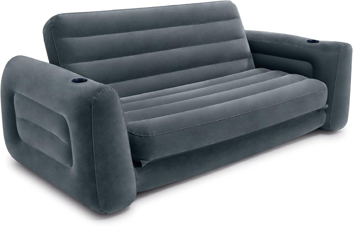 Intex 66551EP Inflatable Pull-Out Chair: Built-in Cupholder – Velvety Surface – 2-in-1 Valve – Folds Compactly – 80" x 91" x 26"