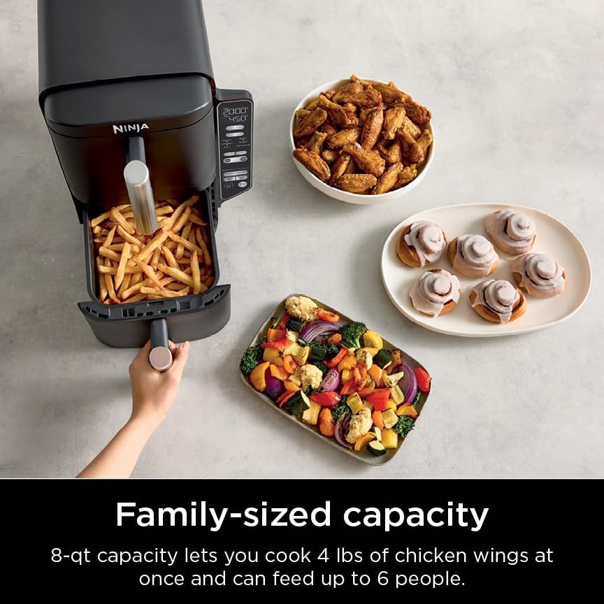 Ninja Air Fryer DoubleStack, 8 Qt, 6-in-1, Black, SL201 | Air fry, broil, roast, bake, reheat, dehydrate, Cooks 4 foods at once, Smart Finish, Match Cook
