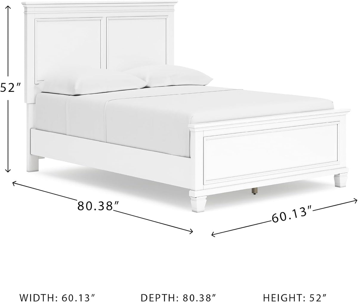 Signature Design by Ashley Bed Frame, Full Panel White Transitional | Hardwood solids and MDF substrate, White panel framing, Compatible with adjustable base, Fortman Series