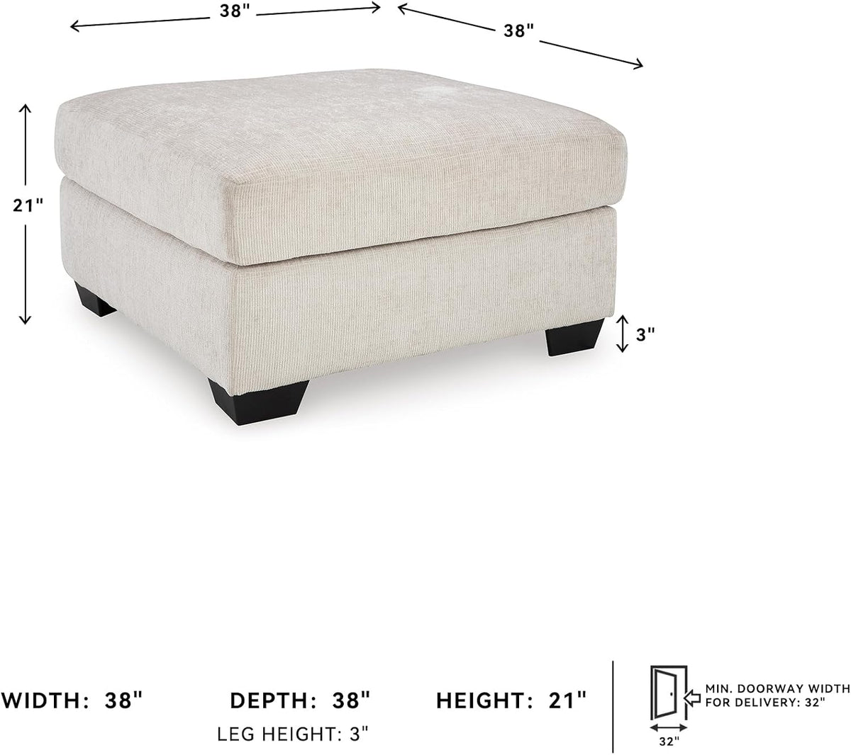 Signature Design by Ashley Oversized Ottoman Coffee Table, Stone, Aviemore | 38-in large ottoman, 100% polyester chenille, Durable and comfortable cushions, Reinforced frame, No assembly required