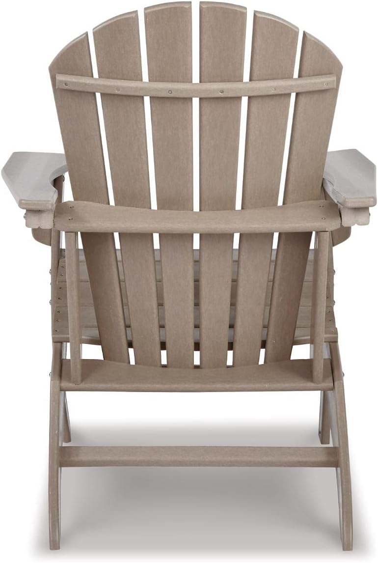Signature Design by Ashley 1-Piece HDPE Outdoor Adirondack Chair, Driftwood | Durable weather resistant HDPE, 36-pound stationary frame, Comfortable 16.25-inch elevated seat, Sundown Treasure Series