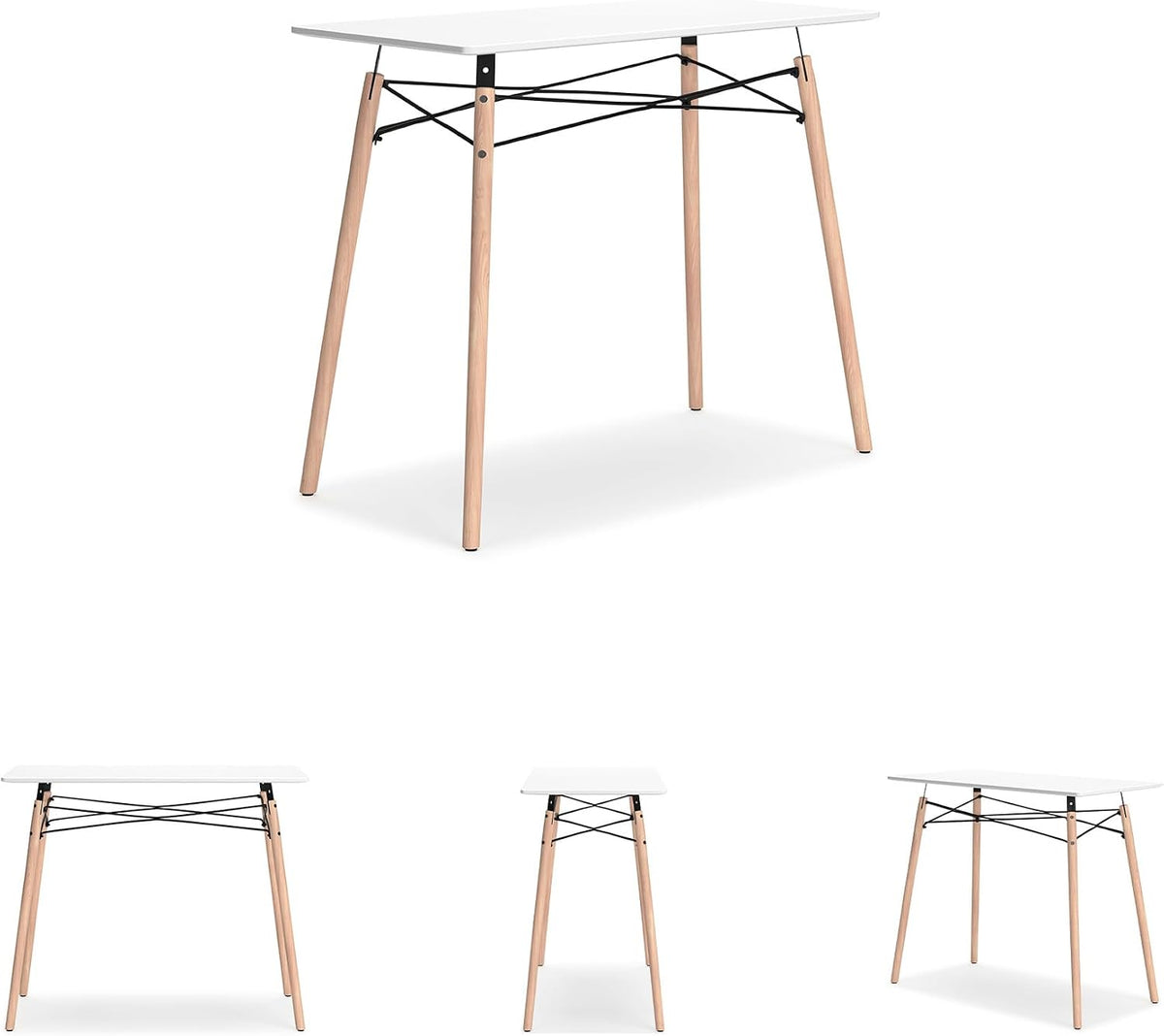 Signature Design by Ashley Jaspeni Industrial Home Office Desk, Painted White Top, Black Metal Framework, Wood, 36" W x 18" D x 29.75" H, White & Light Brown