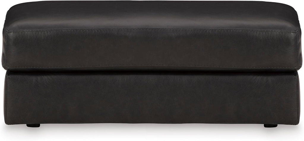 Signature Design by Ashley Amiata Black Leather and Faux Leather Ottoman, Fully Assembled Coffee Table Alternative, Rectangular Footrest Bench for Living Room, Onyx, 44" W x 24" D x 17" H