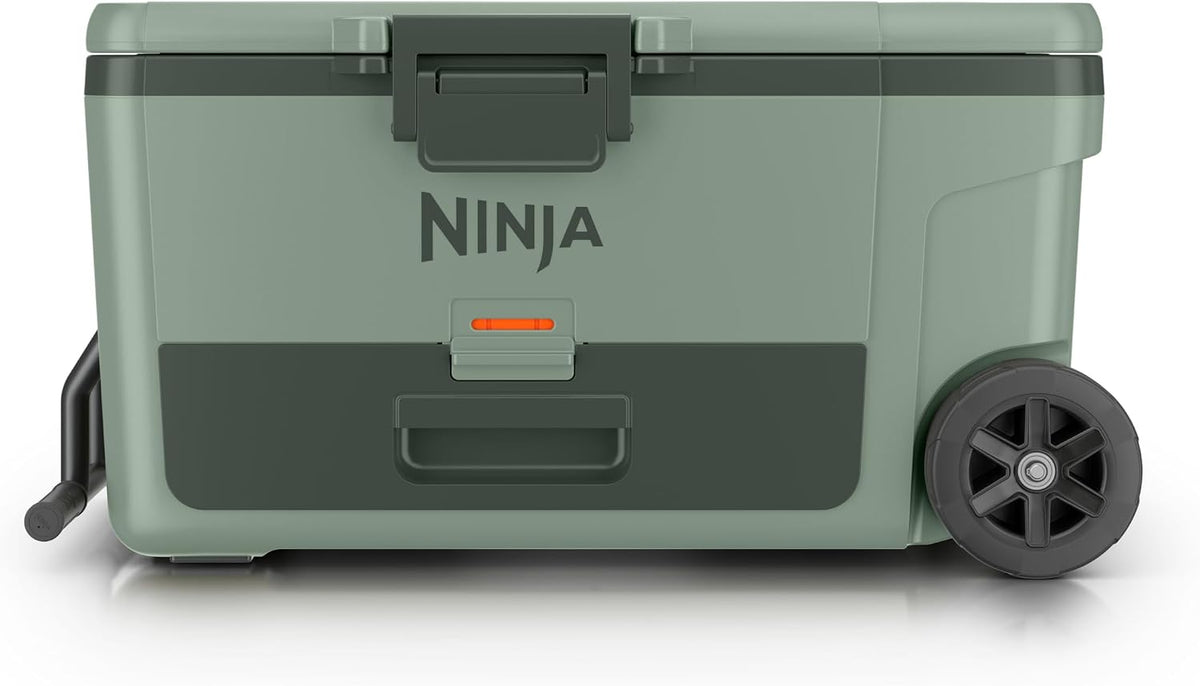 Ninja FrostVault™ 65qt Cooler with Wheels, Dry Storage, Spanish Moss | Ninja FrostVault's 65-qt capacity holds 97 cans, keeps food cool & dry, and rolls easily on all-terrain wheels