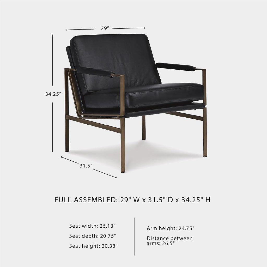 Signature Design by Ashley Puckman Modern Black Leather Accent Chair | Premium combination of leather and faux leather with polished nickel-tone frame, Urban industrial design